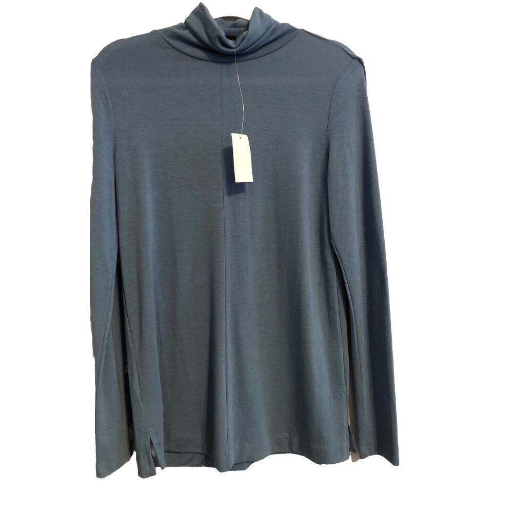 New Ann Taylor Womens Turtle Neck Top Small Blue Long Sleeve Shirt Basic Minimal